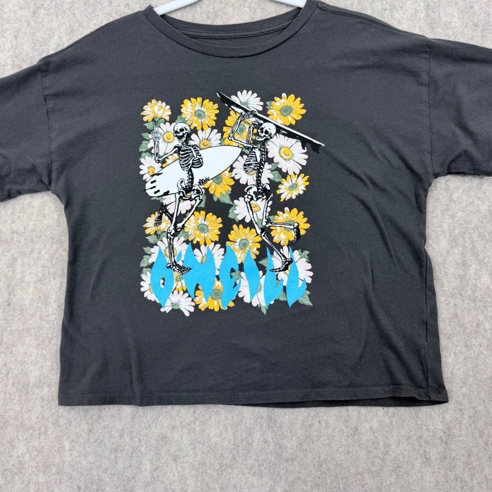 O'Neill Surfing Skeletons Graphic T-Shirt Women Large Charcoal Grey Cotton Surf